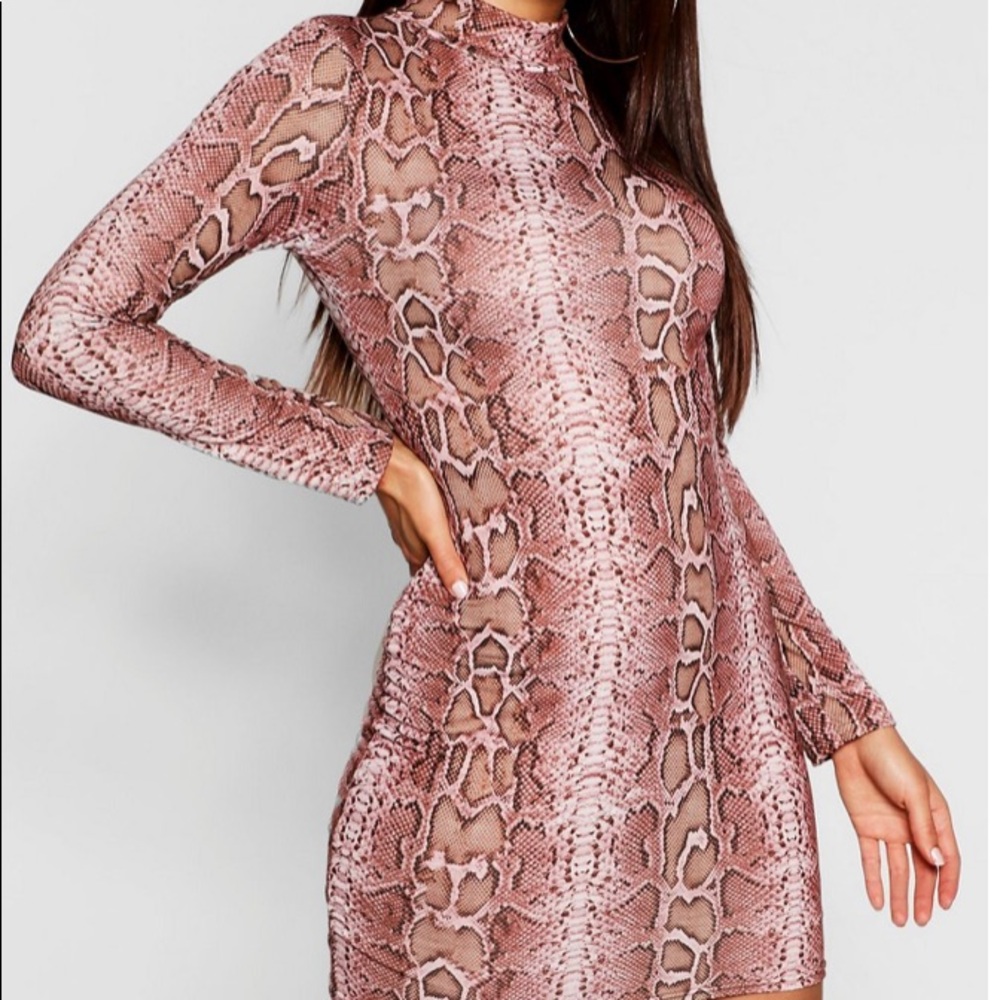 Boohoo high neck snake print dress